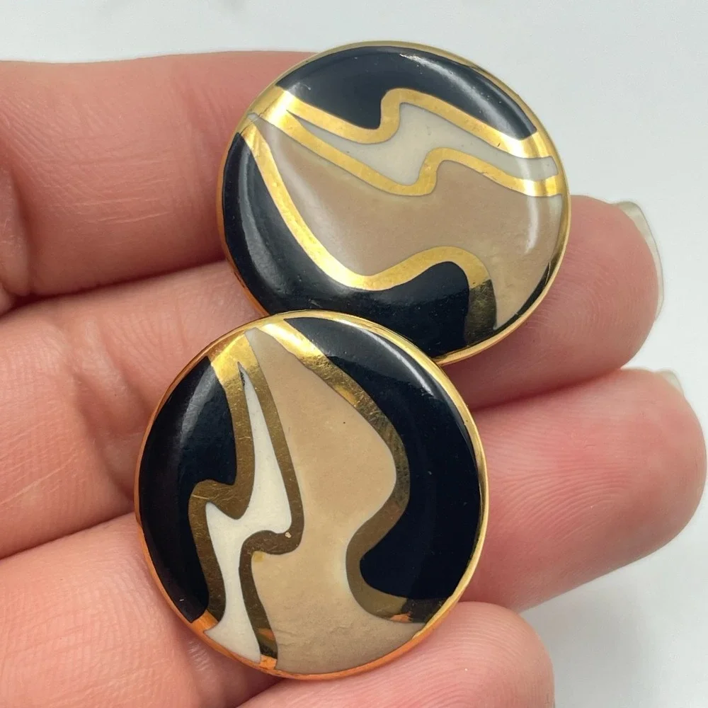 Vintage VTG Gold Tone‎ Dangle Earrings Long Bar Clear Stone Evil Eye Teardrop